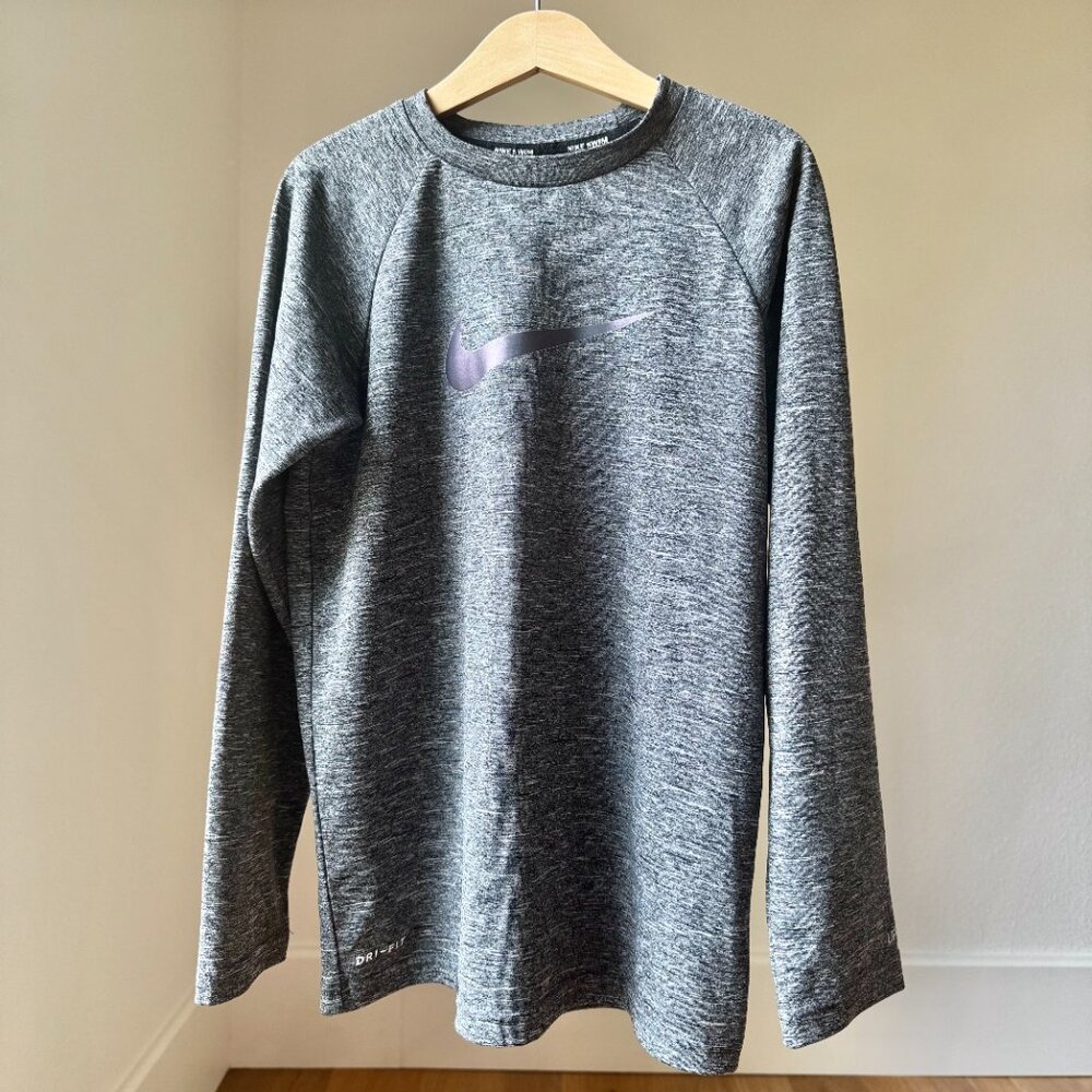 NIKE KIDS GRAY HYDROGAURD RASHGAURD 10-12 DRI FIT UPF 40+ QUICK DRY MEDIUM